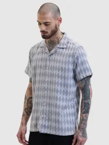 Snitch Men Relaxed Boxy Geometric Printed Pure Cotton Casual Shirt
