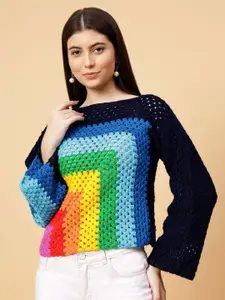 Velvery Women Geometric Printed Round Neck Pullover Sweaters