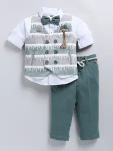 LITTLE COLLARS Boys Striped Double-Breasted Waistcoat With Trouser & Shirt 3-Pieces Suits