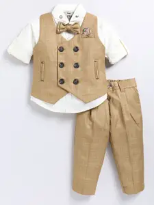 LITTLE COLLARS Boys Checked Double-Breasted Waistcoat With Trouser & Shirt 3-Pieces Suits