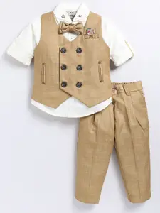 LITTLE COLLARS Boys Checked Double-Breasted Waistcoat With Trouser & Shirt 3-Pieces Suits