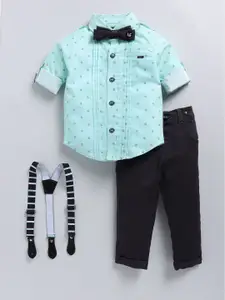 LITTLE COLLARS Boys Printed Shirt Collar Pure Cotton Shirt & Trouser & Suspender & Bow
