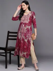 Libas Abstract Printed Mirror work Scoop Neck Straight Kurta