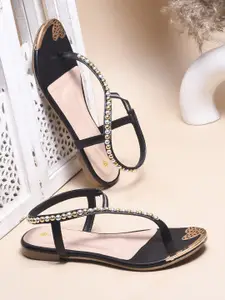 DIVASTRI Women Striped Ethnic Open Toe Flats