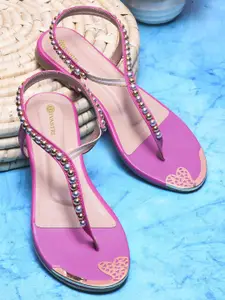 DIVASTRI Women Embellished T-Strap Flats