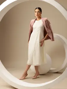 Chemistry Conversational Self-Design Lace Styled Back Midi A-Line Dress