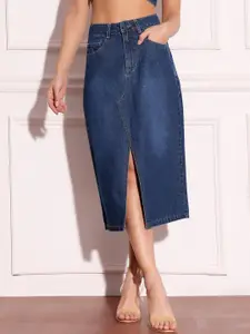 Miss Chase Women A-Line High-Rise Denim Skirt