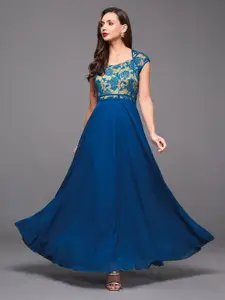 Miss Chase Sweetheart Neck Cap Sleeves Georgette Fit & Flare Maxi Dress