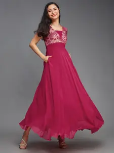 Miss Chase Women Square Neck Fit & Flare Maxi Dress