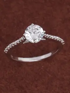 PALMONAS Rhodium-Plated 925 Sterling Silver CZ-Studded Soulmate Spark Ring for Womens