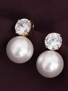 PALMONAS Stainless Steel Gold Plated Cubic Zirconia Circular Drop Earrings