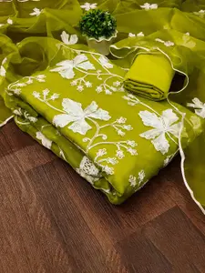 MANVAA Floral Embroidered Organza Unstitched Dress Material