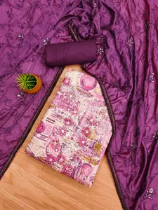 MANVAA Floral Printed Thread Work Unstitched Dress Material