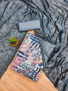 MANVAA Floral Printed Thread Work Unstitched Dress Material