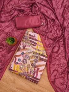 MANVAA Floral Printed Thread Work Unstitched Dress Material