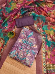 MANVAA Floral Printed Thread Work Unstitched Dress Material