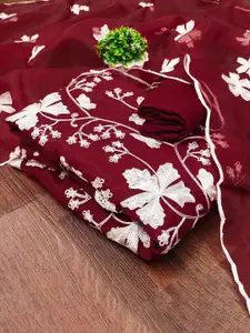 MANVAA Floral Embroidered Organza Unstitched Dress Material