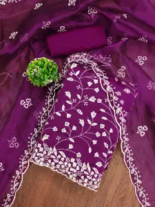 MANVAA Floral Embroidered Organza Unstitched Dress Material