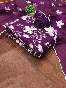 MANVAA Floral Embroidered Organza Unstitched Dress Material