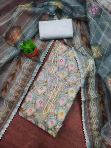 MANVAA Floral Printed Sequinned Organza Unstitched Dress Material