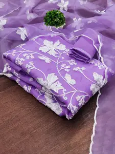 MANVAA Floral Embroidered Organza Unstitched Dress Material