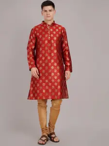 Larwa Floral Woven Design Mandarin Collar Jacquard Weave Kurta With Churidar