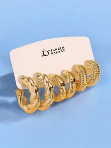Jewels Galaxy Set Of 3 Gold-Plated Contemporary Shaped Half Hoop Earrings