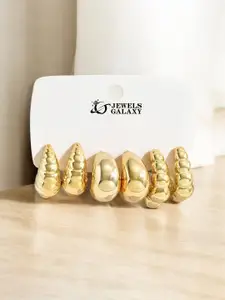 Jewels Galaxy Set Of 3 Gold- Plated Contemporary Shaped Half Hoop Earrings