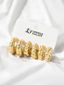 Jewels Galaxy Set Of 3 Gold- Plated Contemporary Shaped Half Hoop Earrings