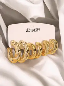 Jewels Galaxy Set Of 3 Gold- Plated Contemporary Shaped Half Hoop Earrings