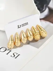 Jewels Galaxy Set Of 3 Gold- Plated Contemporary Shaped Half Hoop Earrings