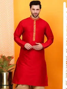Larwa Jacquard Woven Design Mandarin Collar Straight Kurta