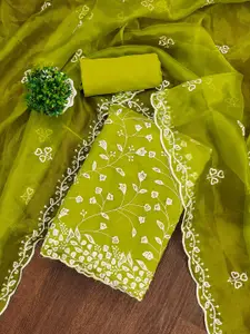 MANVAA Floral Embroidered Sequinned Organza Unstitched Dress Material