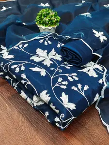 MANVAA Floral Embroidered Organza Unstitched Dress Material