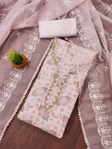 MANVAA Floral Printed Beads and Stones Organza Unstitched Dress Material