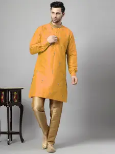 Utsav Fashion Floral Embroidered Beads and Stones Art Silk Straight Kurta with Trousers