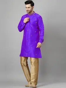 Utsav Fashion Floral Embroidered Beads and Stones Art Silk Straight Kurta with Trouser