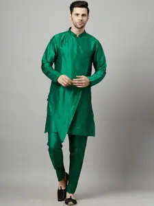 Utsav Fashion Mandarin Collar Layered Art Silk A-Line Kurta with Pyjamas
