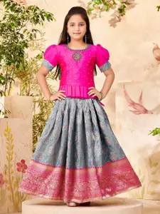 Sangria Girls Embellished With Woven Design Lehenga Choli