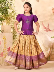 Sangria Girls Floral Embroidered Round Neck Lehenga Choli