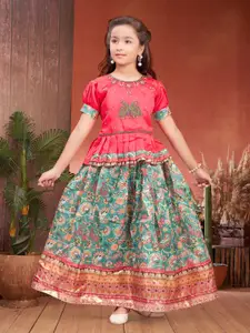Sangria Girls Floral Beads Embroidered Lehenga & Choli