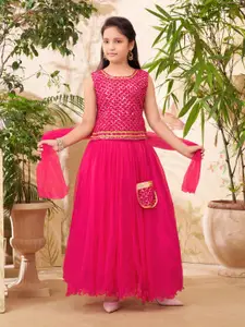 Sangria Girls Sequinned Embroidered Lehenga Choli With Dupatta & Attached Bag