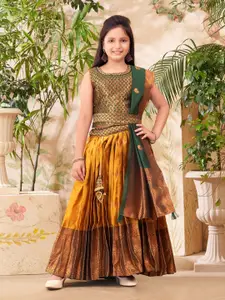 Sangria Girls Ethnic Motifs Woven Design Lehenga Choli With Dupatta