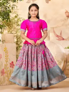 Sangria Girls Floral Embroidered Beads Lehenga & Choli