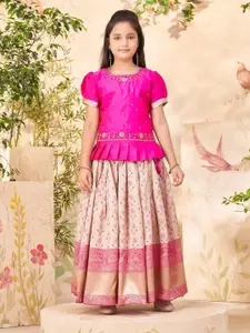 Sangria Girls Floral Embroidered With Woven Design Lehenga Choli
