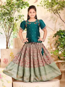 Sangria Girls Embroidered Beads and Stones Lehenga With Blouse