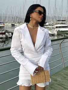 Fashion Gaiia Shirt Collar Cotton Blazer Dress