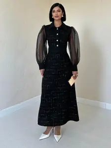 Fashion Gaiia Women Embellished Shirt Collar Maxi Dress