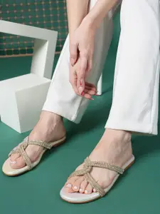 DressBerry Women Embellished Mid-Top Open Toe Flats