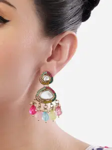 Zaveri Pearls Gold-Plated Artificial Stones Studded And Beads Contemporary Drop Earrings